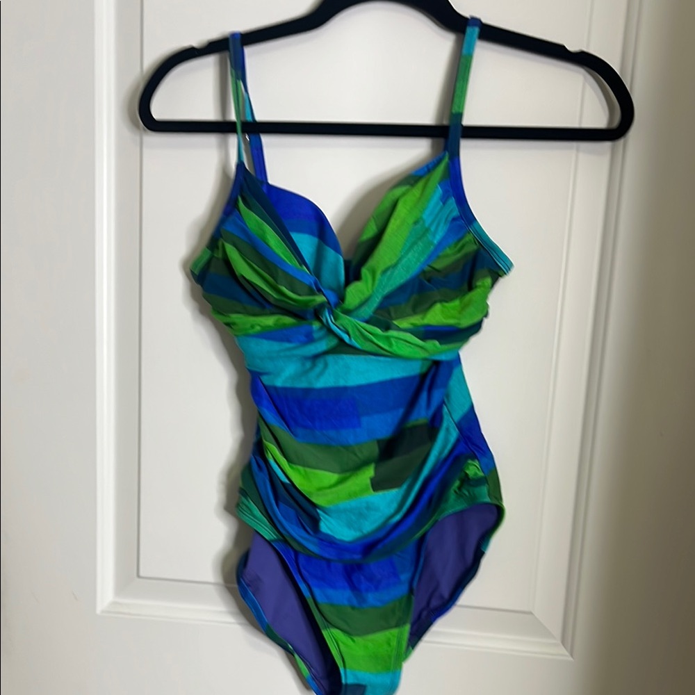 La Blanca Striped Green and Blue Swimsuit